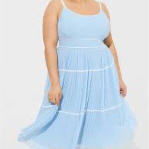 Torrid Marilyn Monroe Blue Polka Dot Pleated Tiered Dress Sz 28